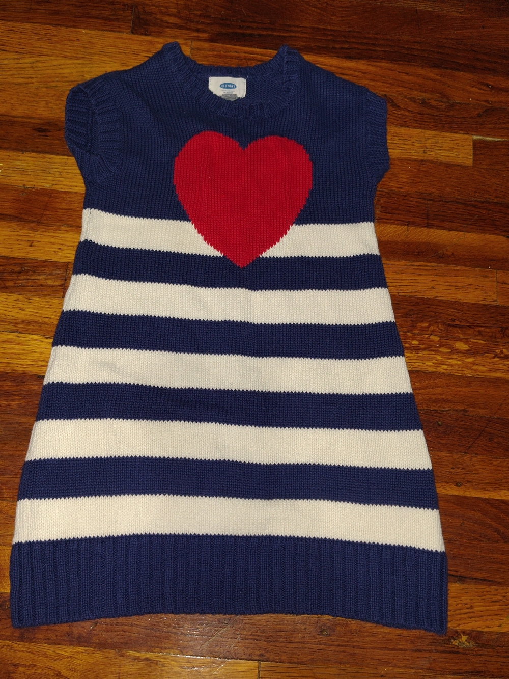 Girls Navy & White Stripe Knit Dress with Red Heart Old Navy 4T